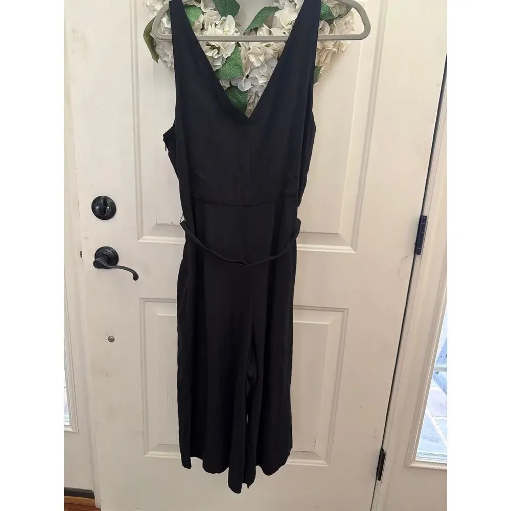 NEW Gap Jumpsuit Women's Size 14 Linen Blend Black Boho Wedding Guest Chic